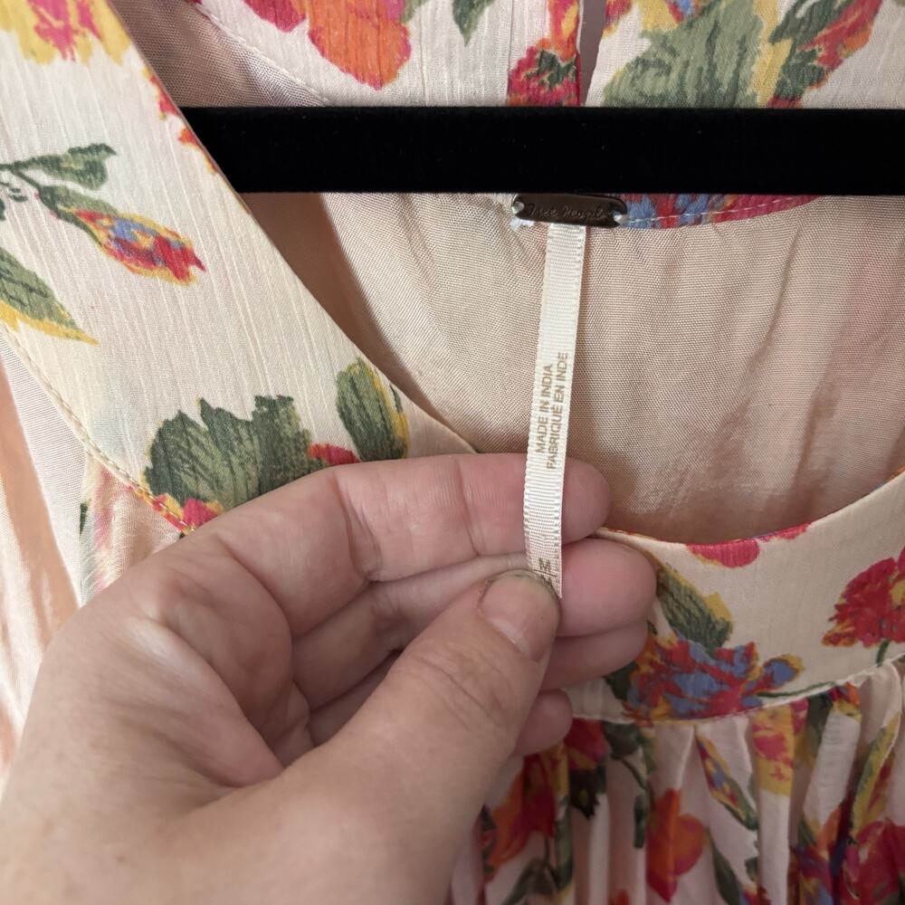 Free People Dress Womens Medium Floral Pleated Mini Chiffon Boho Cottagecore - Picture 4 of 5